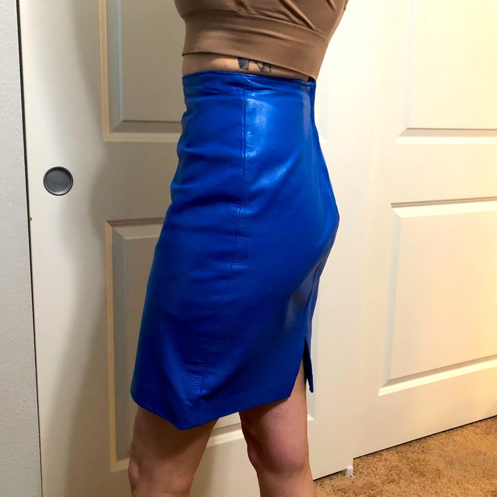 Vintage Blue Leather Pencil Skirt